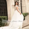 Classic Chiffon Wedding Dresses Plus Size V-Neck Cap Sleeves Bride Gowns Lace Back Button Sweep Train A-Line Vestido PSL980012 5