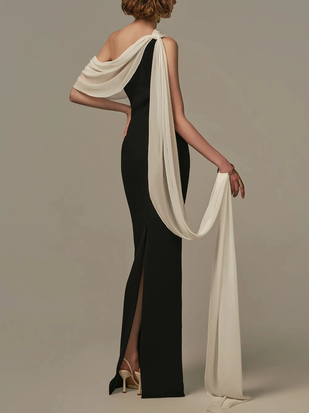Elegant Two Tone Evening Gown Simple One Shoulder Draped Flowing Sash Customized Prom Dress Fashionable Party Galas Women Wear - 3