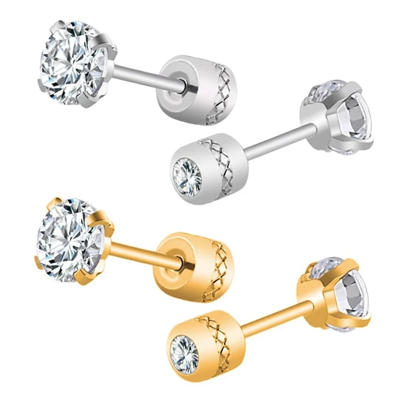 2Pcs Medical Stainless Steel Crystals Stud Earrings Screws Piercing Tragus Cartilage Ear Studs Earrings for Men Women Jewelry 6