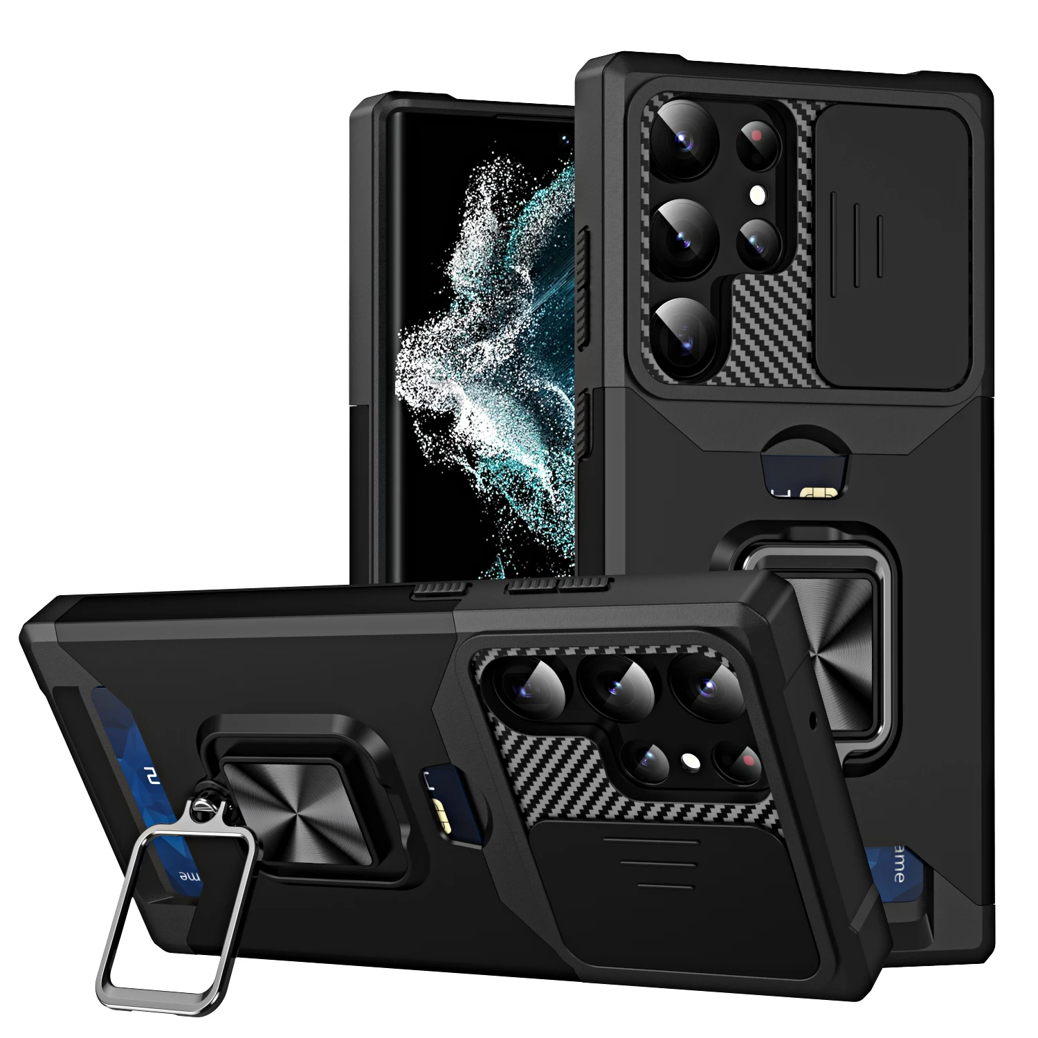 Premium Wallet Ring Holder Armor Kickstand Case with Card Slot