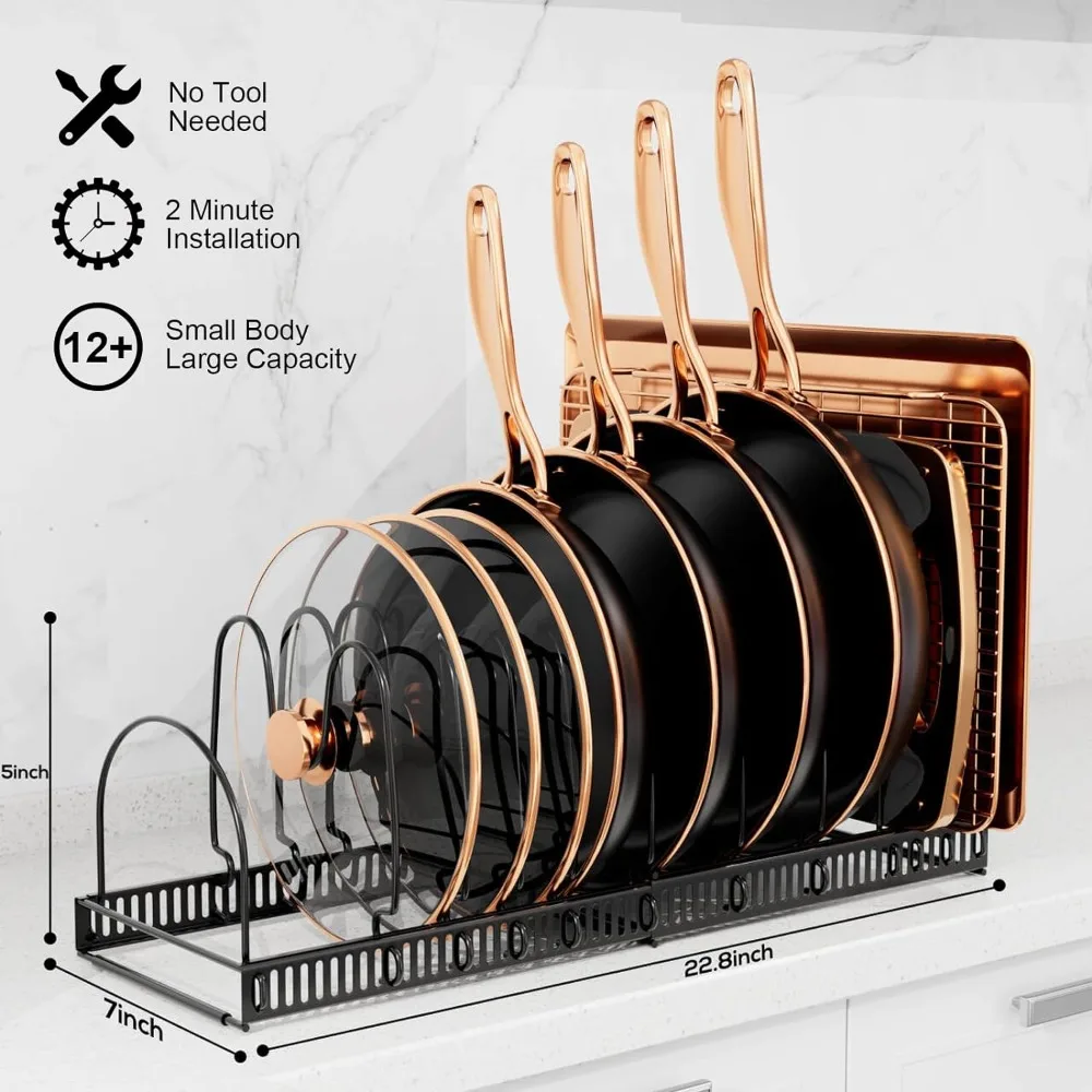 Expandable Pot And Pan Organizer Rack Kitchen Storage Rack Adjustable ...