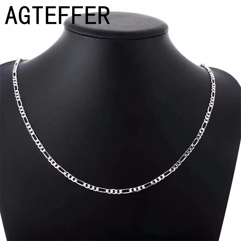 925 Sterling Silver 4MM 16-30 Inches Man Figaro Chain Bracelet Necklace For Woman Fashion Couple Jewelry Set 2pcs