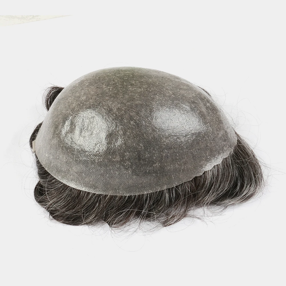 0.12mm Durable Thick PU Skin Base Double Knot Human Hair System Men Toupee Natural Men Capillary Prosthesis Male Hair Patch 130% human hair toupee