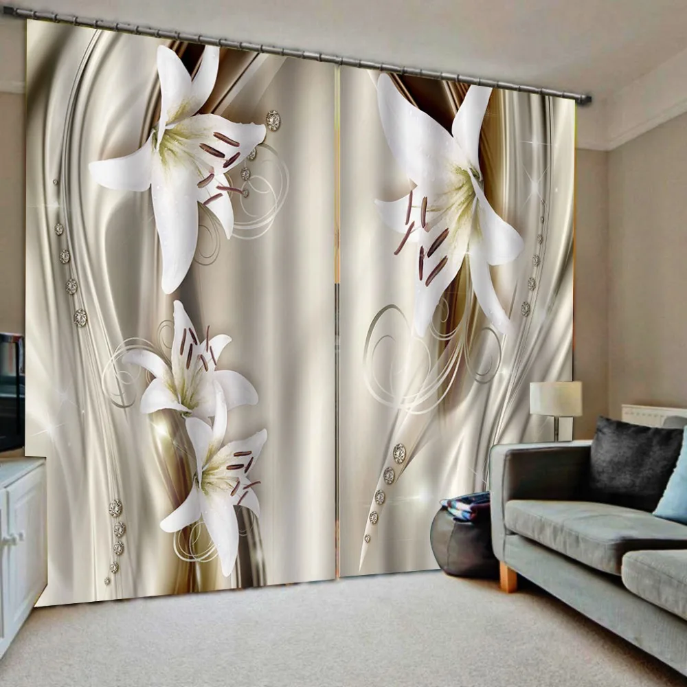 

Custom any size photo diamond flower decoration curtain Luxury Blackout 3D Curtains For Living room Bedding room Office