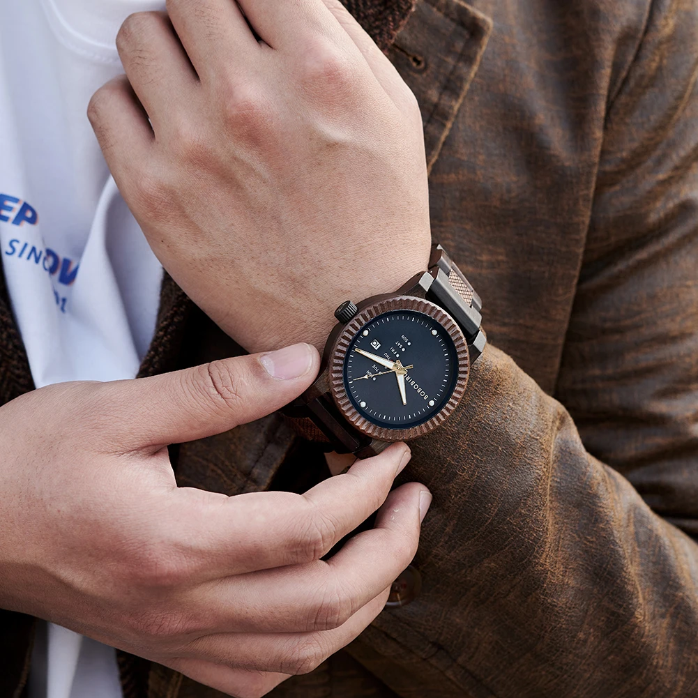 Men's Quartz Watch Simple Fashion New Couple Wooden Watch BOBOBIRD Top Brand Timepieces Week Date Display Custom Unique Gift Box 5
