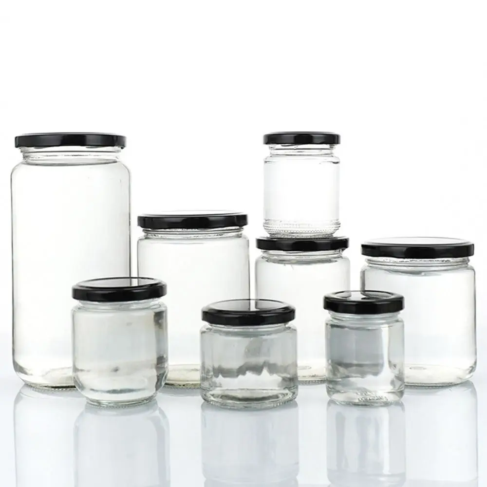 1Pcs with Black Airtight Lids Glass Jar Kitchen Round Mason Jar Food Storage 100ml 150ml 195ml 240ml Canning Containers 2