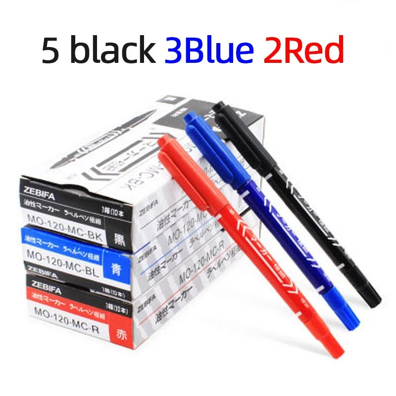 Double Head Marker Pen Waterproof Oily Ink Pen Black/Blue/Red 10pcs/set
