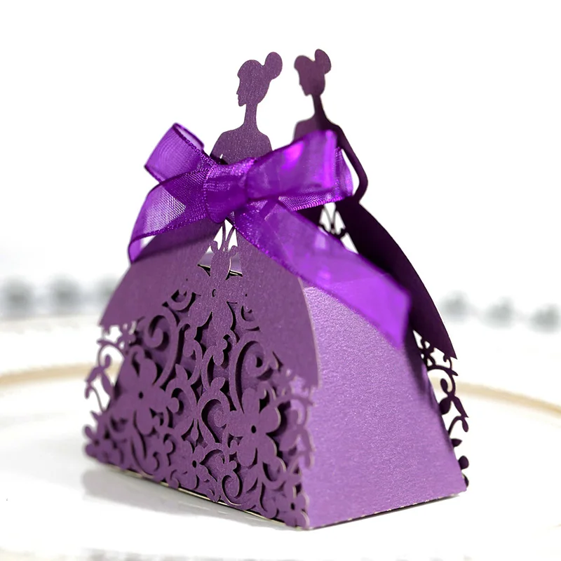 Laser Cut Pearl Paper Gift Boxes with Ribbon – Elegant Candy Chocolate Packaging for We... - SKU GBR17058 - UGI Packaging