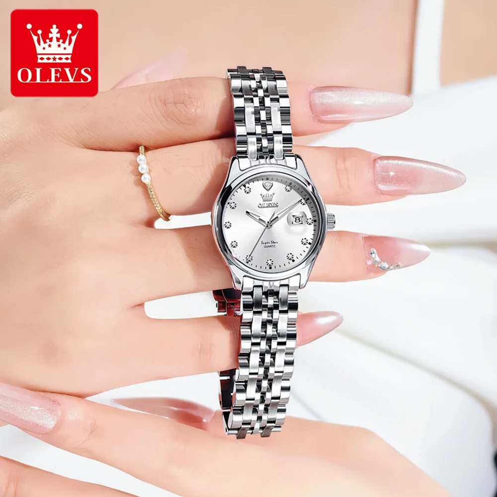 ساعة يد نسائية OLEVS 5649 أصلية من الفولاذ المقاوم...