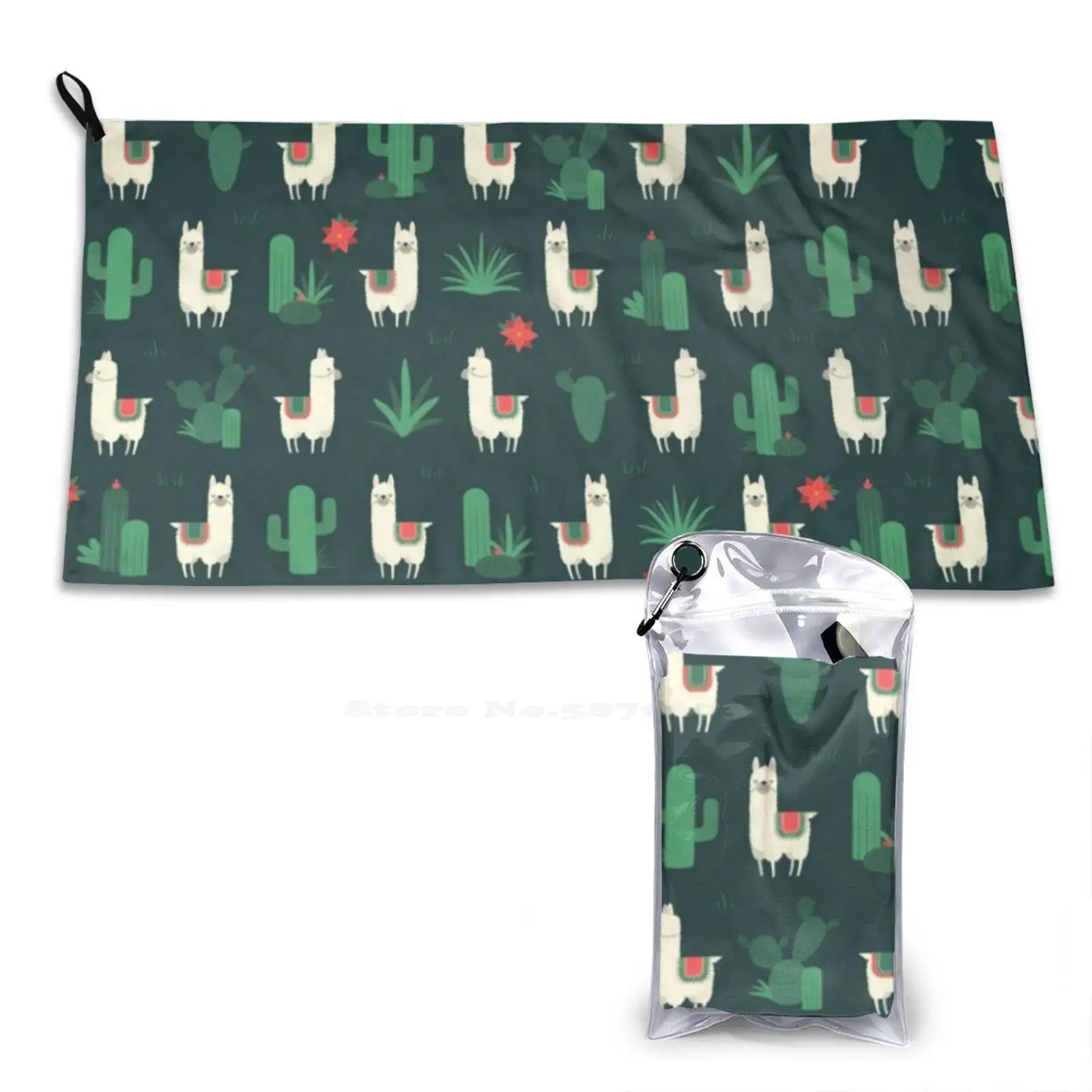 

Fleece Navidad & Cactus Soft Comfortable Bath Towel Outdoor Pattern Alpaca Cactus Christmas Xmas Holiday Cute Animal Succulent