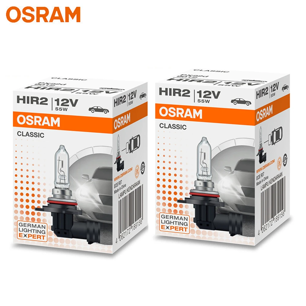 OSRAM 오리지널 클래식 9012 HIR2 PX22d 할로겐 헤드라이트, 자동차 전구, 자동차 램프, 표준 Hi/lo 빔, 12V, 55W, 3200K, 1875 lm