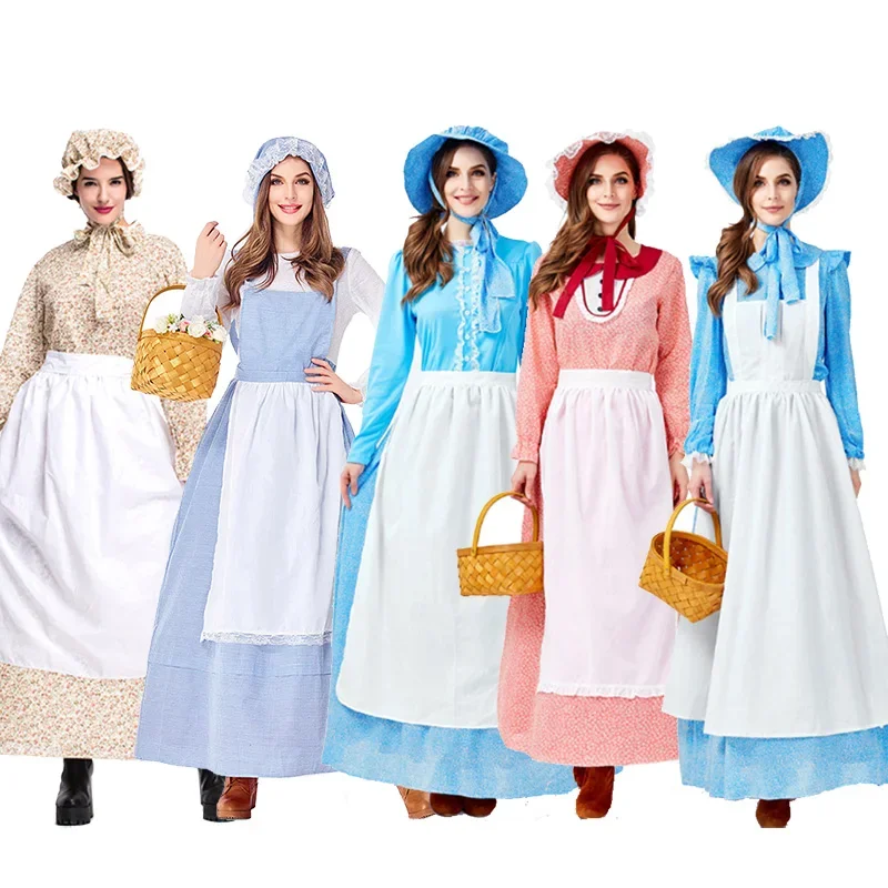 Lady Little House On The Prairie Costume Carnival Halloween Pioneer Olden Day Laura Cosplay Fancy Party Dress