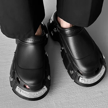 Couple-style Platform Slippers Unique Niche Metal Crown Rivets Soft Breathable Fashionable Color Combination Stylish Sandals 1