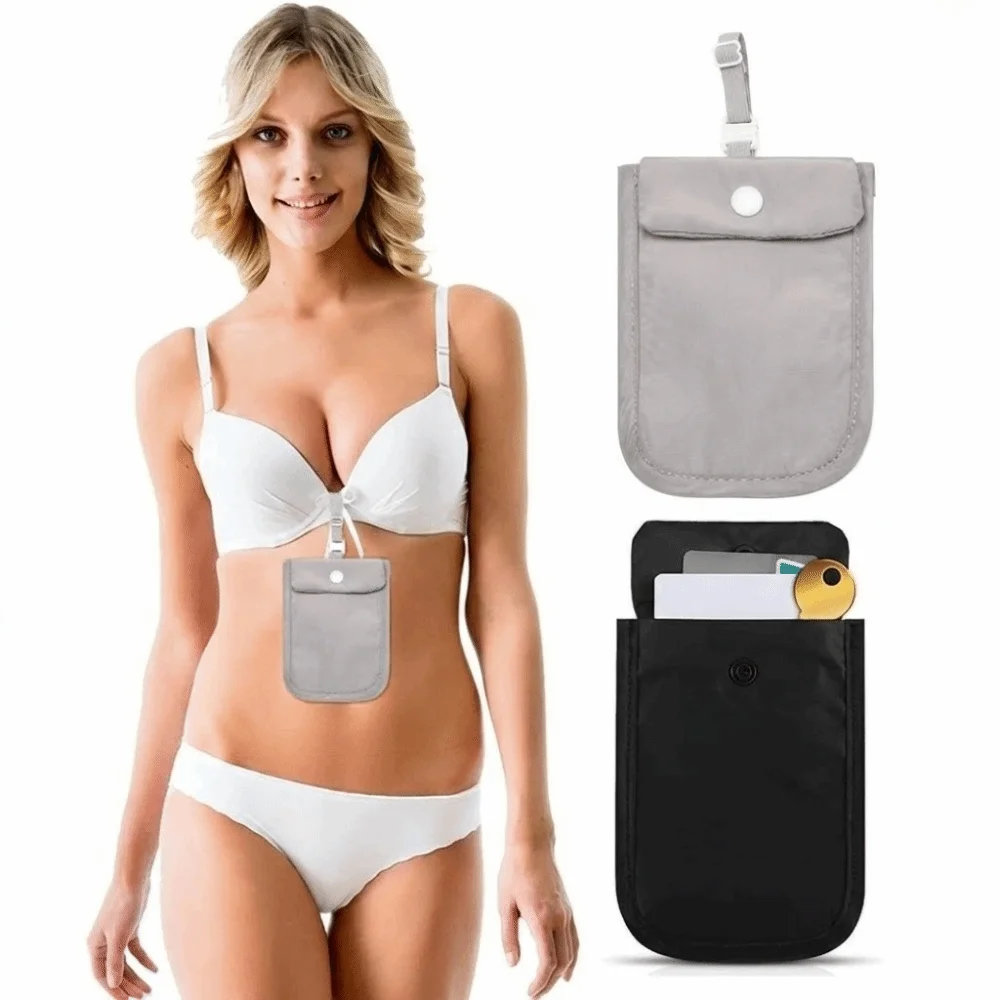 Solid Color Anti-Theft RFID-Blocking Bra Wallet with Adjustable Strap