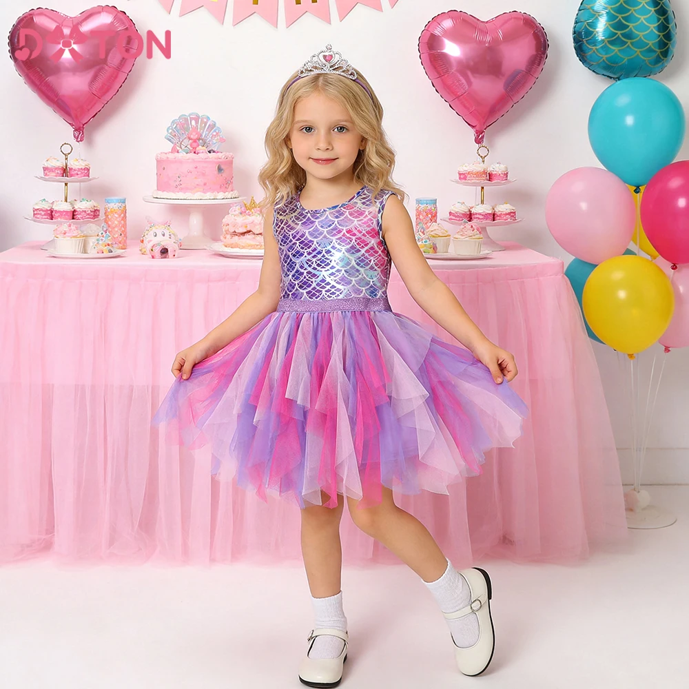 DXTON Sommer Ärmellose Kleider Für Mädchen Unregelmäßige Tüll Kinder Prinzessin Kleid Meerjungfrau Party Prom Kleinkind Kinder Kostüme 3-12Y