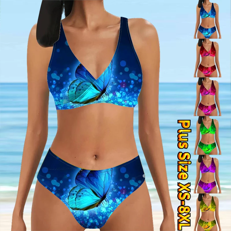 

2023 Summer Two Piece Swimwear Beach Bikini Sexy Swimwear Set Summer Women's New Print Two Piece Bikini Beach Swimwear