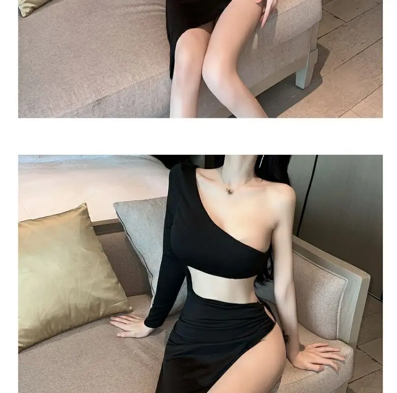 Mode Off Schulter High-taille Backless Solide Lange Kleid Sexy Elegante Aushöhlen Split Kleider Sommer Frauen Vestidos – Detail 8