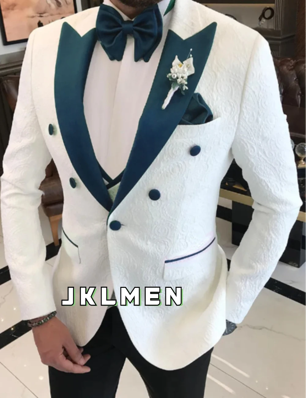 Double Breasted Men Suits For Wedding 3 Pieces Slim Fit Groom Wear Prom Peaked Lapel Tuxedos Custom Made Blazer Vest With Pants