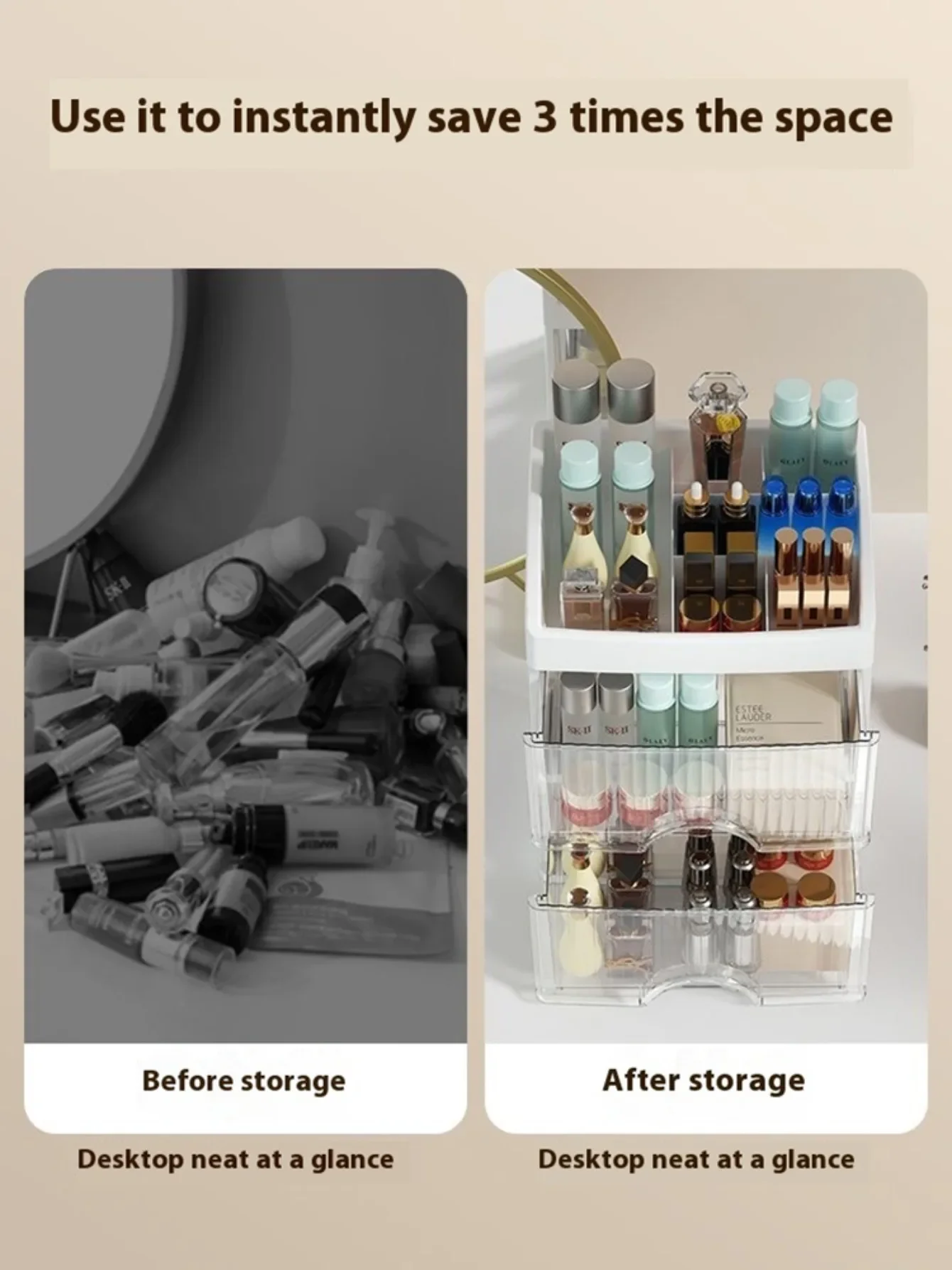 Drawer Layered Makeup Organizer Large Capacity PP Transparent Jewelry Skincare Makeup Desktop Storage Box Home Office Supplies