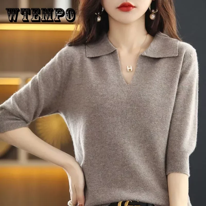 

Women Knitted Sweaters Autumn Winter Warm Clothing Fashion Casual Sweater Quarter Sleeve Jumper V-Neck Loose Pullovers Top