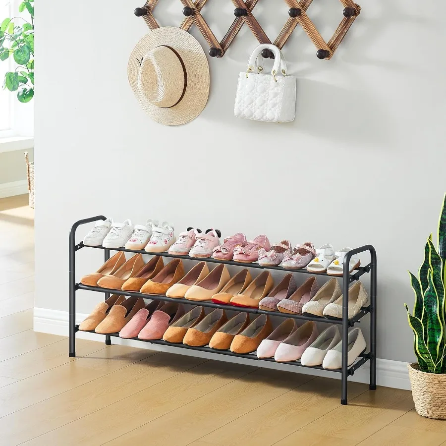 3 Tier Shoe Organizer Shoe Rack for Closet 28 Metal Shelf Can Expandable to 42 for Bedroom Entryway Closet Garage Adjustable to