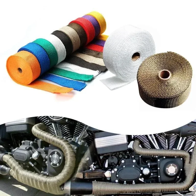 Fiberglass Heat Shield Motorcycle Exhaust Thermal Tape 5M Roll Header Pipe Heat Wrap with Stainless Ties