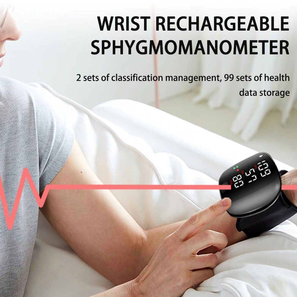 Touch LCD Screen Digital Wrist Blood Pressure Monitor Smart Voice Chargeable Automatic Tonometer Heart Rate Sphygmomanometer
