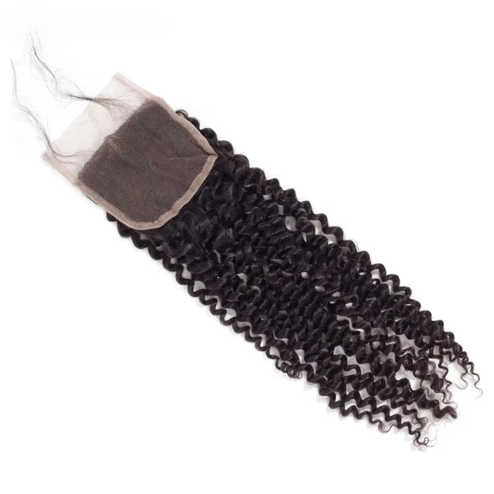 Kinky Curly Closure Only Brazilian Human Hair 4x4 Transparent Lace Closure Middle/ Free/ Three Part Pre Plucked with Baby Hair human hair lace closure