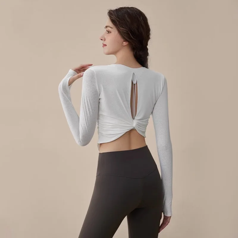 Quick-dry Autumn Winter Yoga Long Sleeve Slim Back Hollow Out Tops Breathable Comfortable Soft Sports Running Fitness T-shirts