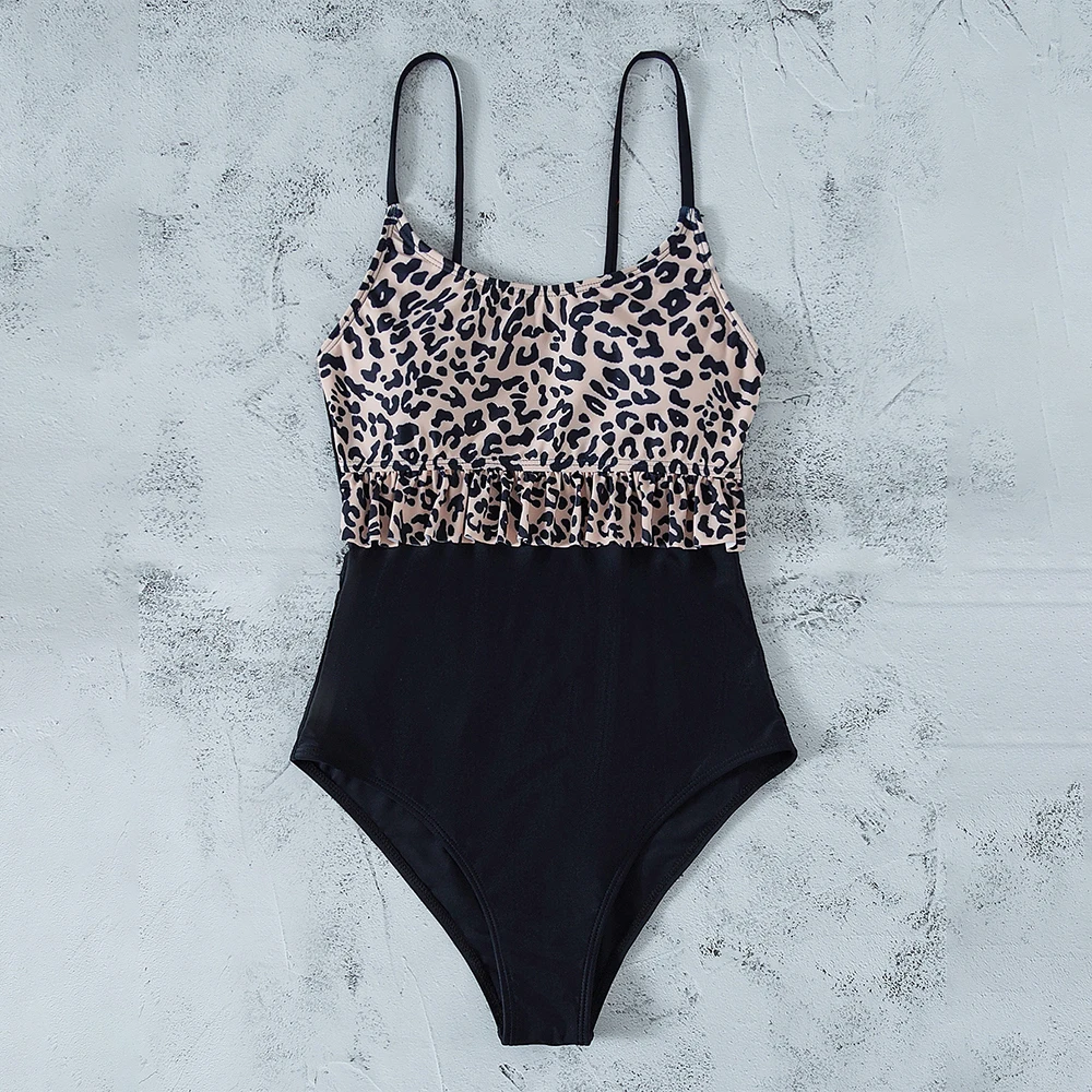 Leopard Ruffle Trim Women Swimsuit Bikini High Waist One Piece 2022 Summer Female Bikini Bathing Suits Beach Wear