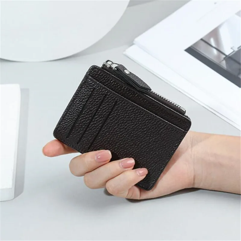 Mini Zipper Card Bag Slim ID Bank Purse Wallet Credit Organizer Portable Small Slim Ultra-thin Short Purse Men Black