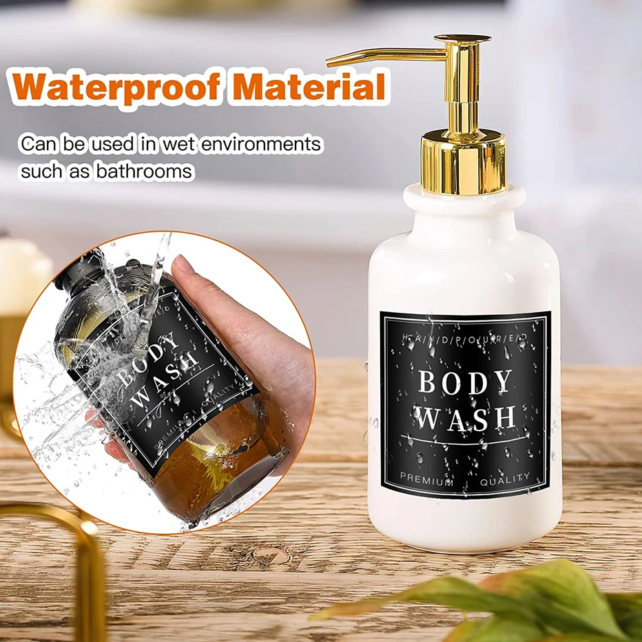 Bathroom labels sticker set 12pcs Shampoo and Conditioner Dispenser Label Stickers Bottles Waterproof Labels Bathroom Removable Cleaning Labels