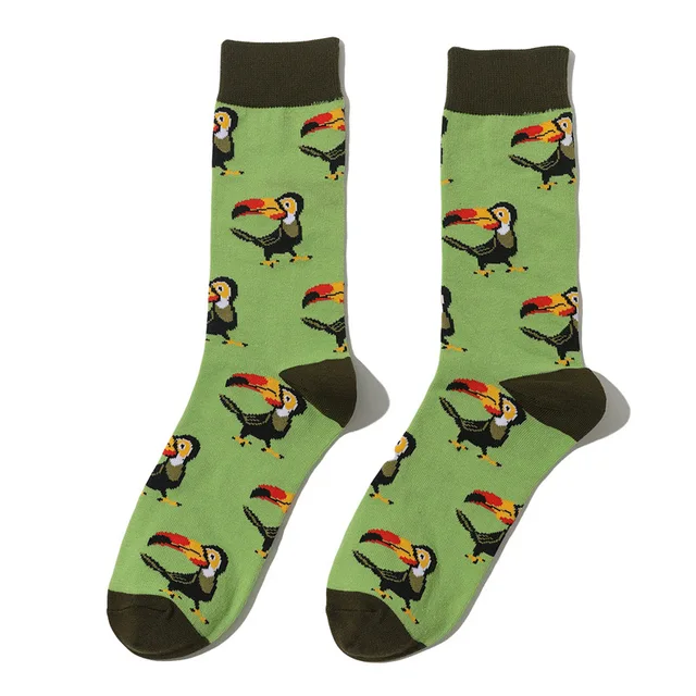58 Style Cartoon Men Socks Fish bird parrot shark Theme Cotton Novelty Funny Hip Hop Trend Street Long Socks 2
