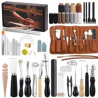 Fenrry Leather Hand Sewing Repair Polish Kit Leather Craft Tools Kit Stitching Punch Carving Work Groover Set DIY Tool Set