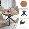 3 Pieces Dining Table Set for 2, Home Kitchen Round Dining Table with Thick Tabletop and 2 Upholstered Arm Chairs 4
