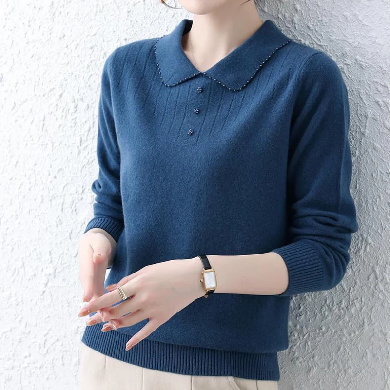Women's Clothing 2023 Autumn and Winter Fashion New Doll Neck Long Sleeve Solid Color Commuting Versatile Temperament Pullover