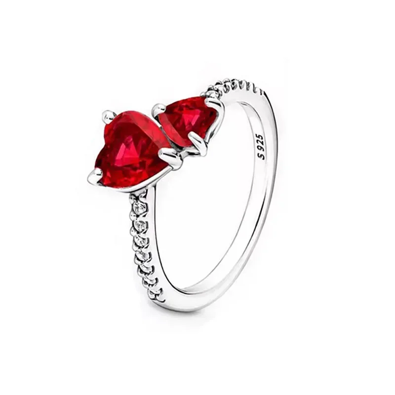 925 Sterling Silver Shiny Double Heart-shaped Full Zircon Round Ring Exquisite Luxury Charm Jewelry Surprise Gifts silver ring silver rings silver heart ring