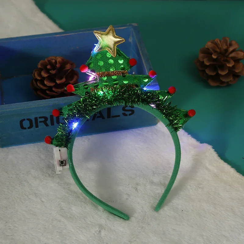 Christmas Light Up Headbands Glowing Xmas Tree Snowflake Hair Band Adult Children Party Headwear Christmas Decor New Year Gifts