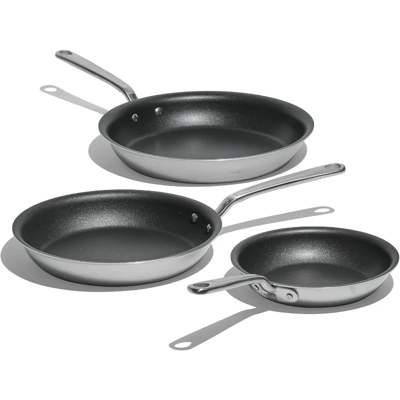 

Non Stick Frying Pan Set Stainless Clad - Professional Cookware - Made in Italy - Induction Compatible