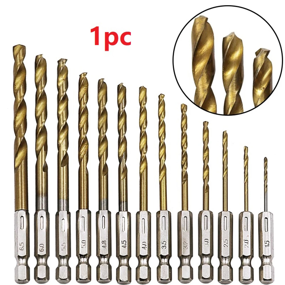 

Titanium Coated Drill Bit HSS High Speed Steel 1.5mm-6.5mm Hex Shank For Wood Plastic Aluminum Hole Opener Drilling Tools