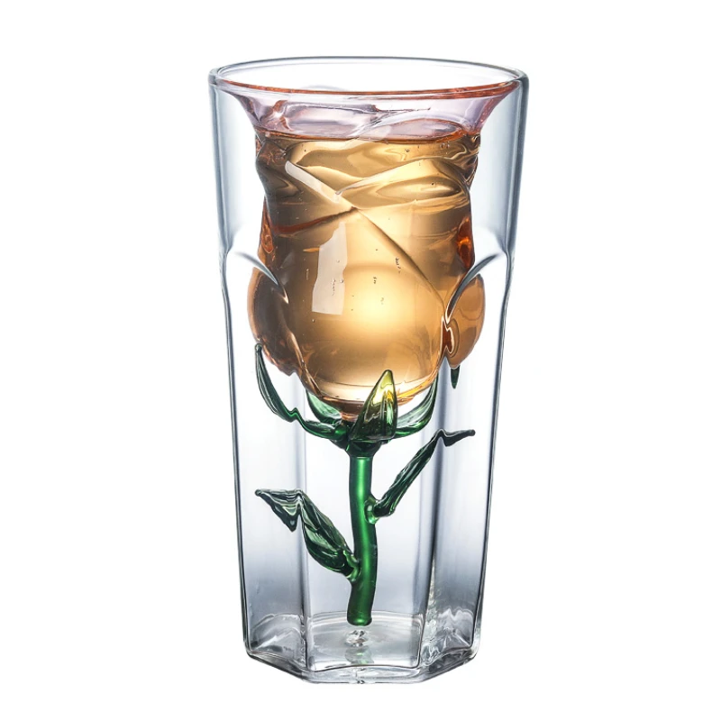 

Креативная стеклянная двухслойная чашка термостойкая кофейная чашка с подкладкой из роз Улучшенная Изысканная чашка для воды