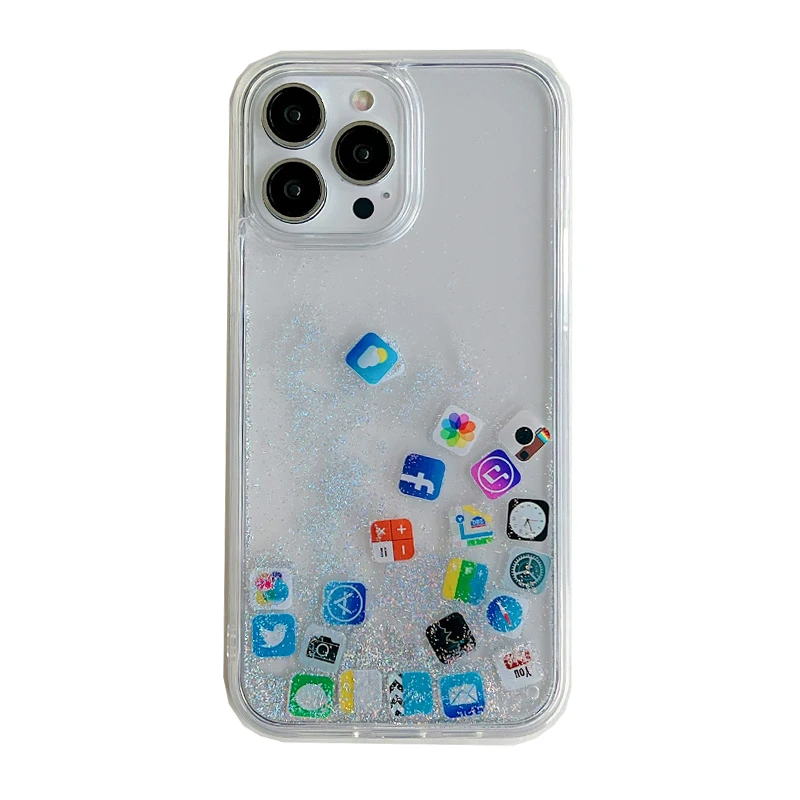 Custodia Per Telefono Liquid Quicksand Glitter Per Iphone 15 14 13 12 Mini 11 Pro Xs Max Xr X Se20 6S 7 8 Plus Cover Dinamica Trasparente Icona App
