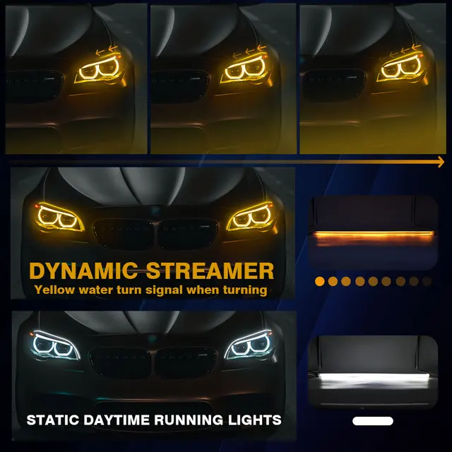 Luci Diurne LED Per Auto - Striscia Ultra Sottile 60cm Con Luce Indicatore Gialla | Facile Installazione - Foto 10