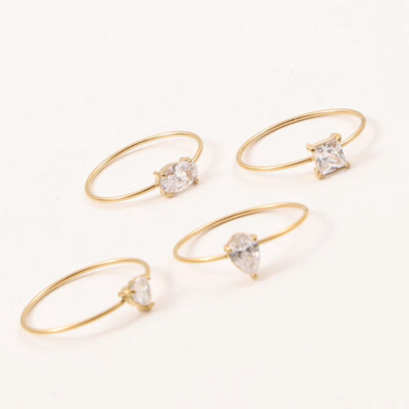 Stainless Steel Shinny Round/Heart/Waterdrop/Square Shaped Zircon Thin Ring for Women Wedding Jewelry 2