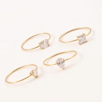 Stainless Steel Shinny Round/Heart/Waterdrop/Square Shaped Zircon Thin Ring for Women Wedding Jewelry 2