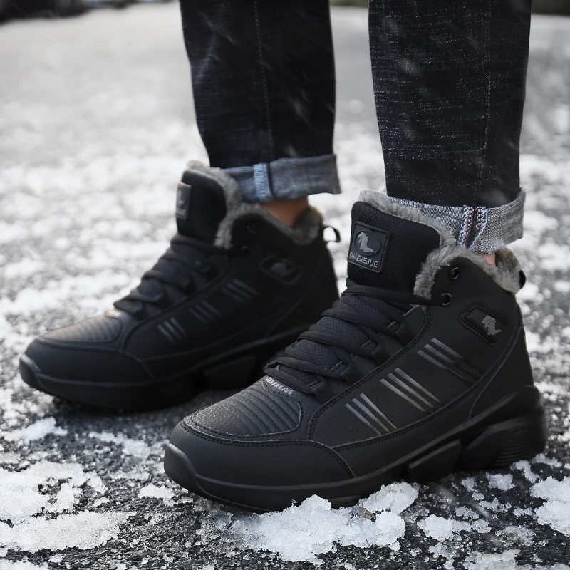 

Men winter Boots lace up Plush Warm Men's snow Boots Waterproof Leather Sneakers Men's Motorcycle Boots Outdoor Male Boots