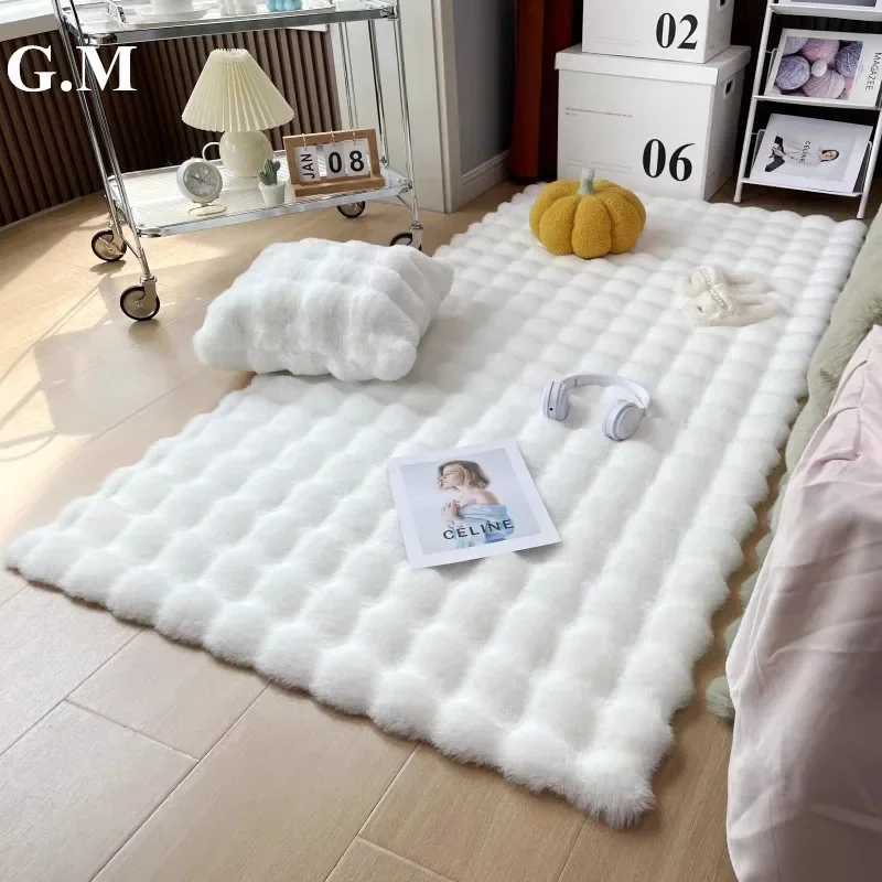 

White Carpet for Living Room,Faux Rabbit Hair Plush Rug,bedroom Floor Fluffy Mat Anti-slip Home Decor Rugs Non Shedding Area Rug