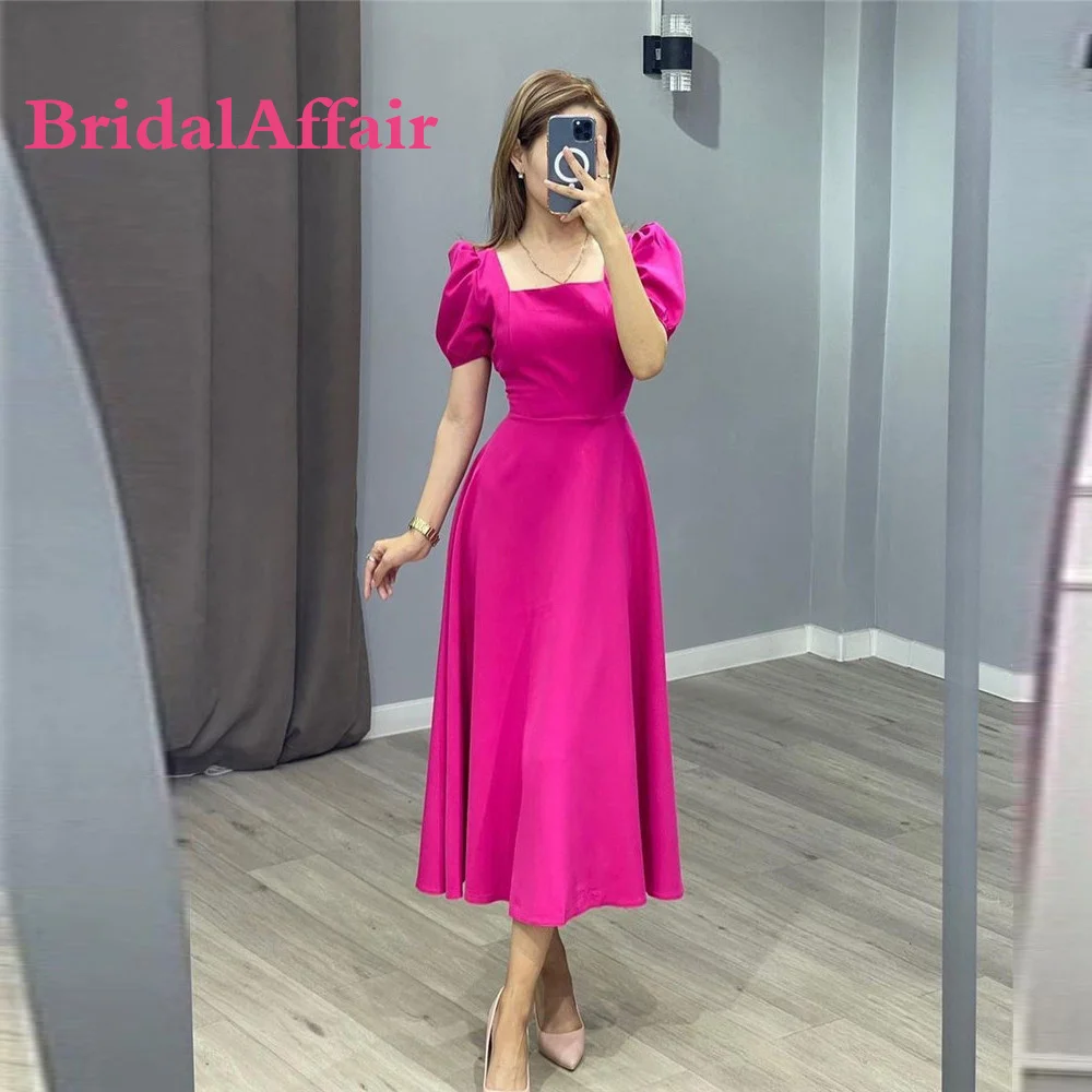 

BridalAffair, синее ТРАПЕЦИЕВИДНОЕ строгое платье с пышными рукавами, квадратным вырезом, длиной до щиколотки, вечернее праздничное платье, платье принцессы