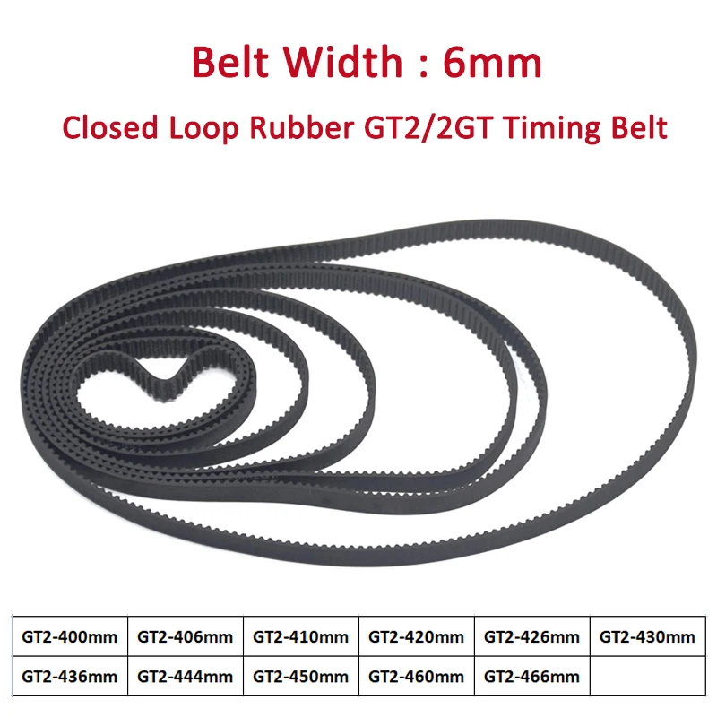 

1pcs 2GT/GT2 Timing Belt 400/406/410/420/426/430/436/444/450/460/466 Width 6mm 3D Printer Synchronous Belt Closed Loop Rubber