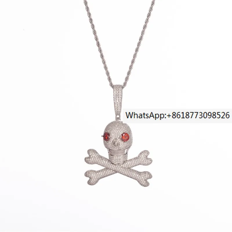 

Hiphop Personality Necklace in Europe and America Hiphop Red Eyes Demon Skull Head Pendant Copper Micro Set Zircon Jewelry